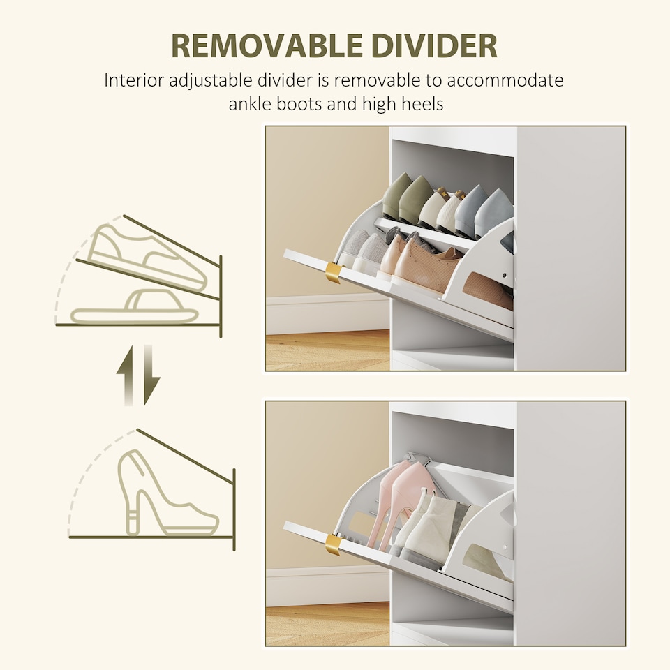 image 1 of HOMCOM Shoe Storage Bench, Narrow Shoe Cabinet with 1 Flip Drawers, Seating Cushion and 4 Vents for Entryway, Hallway, for 5 Pairs of Shoes, White