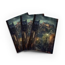 Edinburgh Castle Night Greeting Card Scotland Rain Any Occasion Set of 3 Blank