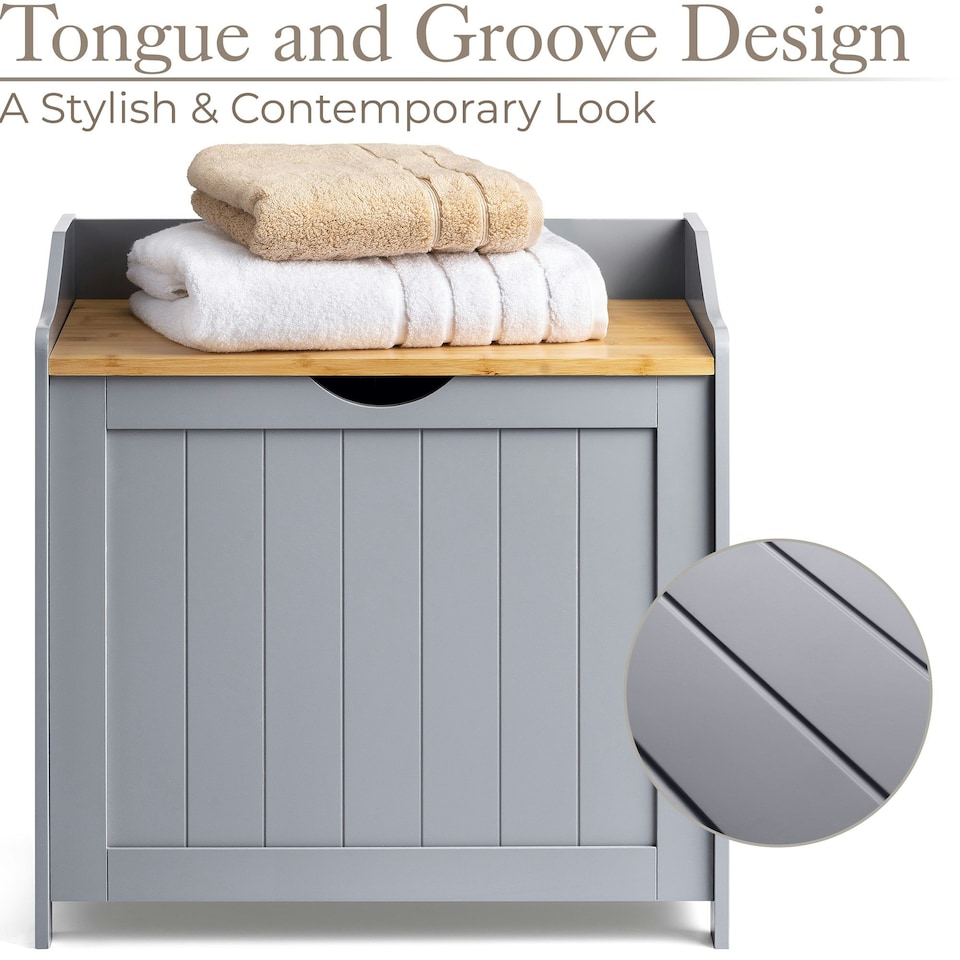 image 1 of Christow Wooden Laundry Box Bin Grey Bamboo Bathroom Storage Basket Linen Chest