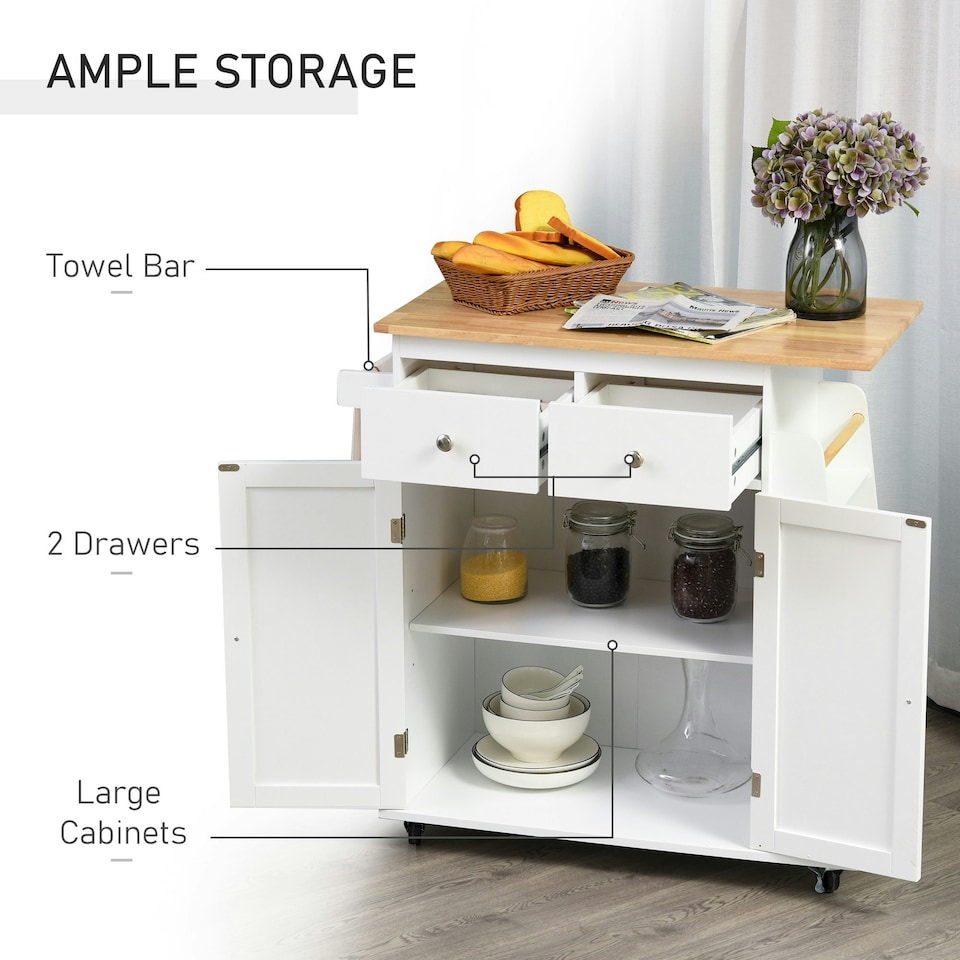 image 1 of Kitchen Island Storage Cabinet Rolling Trolley with Wood Top, 3-Tier Spice Rack