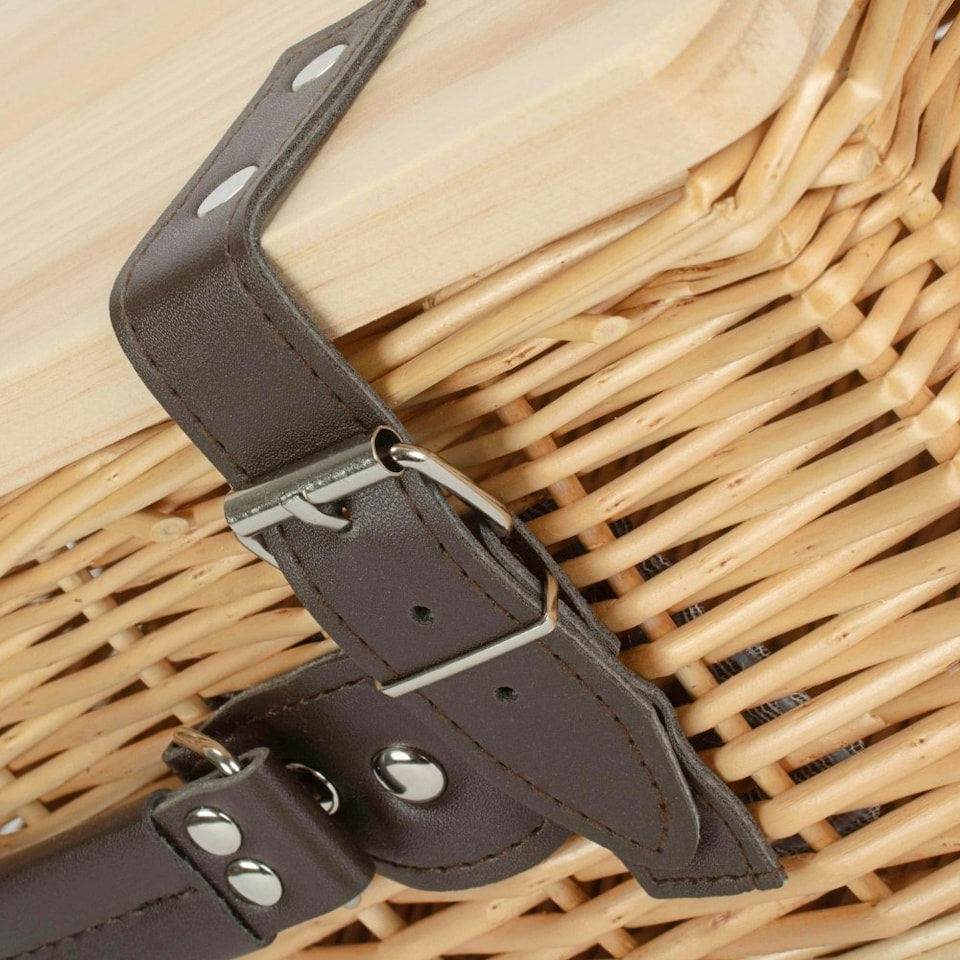 image 1 of Buff Willow Empty Picnic Basket with Pinewood Lid | Brown | L