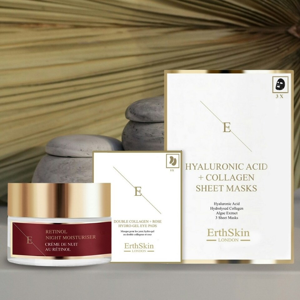 image 1 of Retinol Night Moisturiser 50ml + Double Collagen + Rose Hydrogel Eye Pads 5 X 2 + Hyaluronic Acid & Collagen Mask - 3 sheets