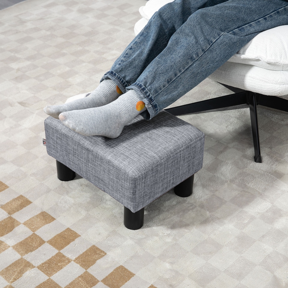 image 1 of HOMCOM Chic Linen Fabric Footstool Ottoman Cube with 4 Plastic Legs Grey