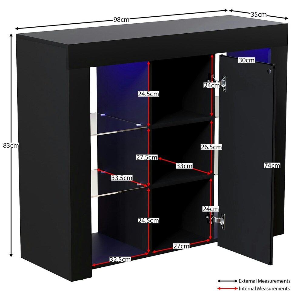 image 1 of Vida Designs Azura 1 Door LED Large Sideboard Buffet Cabinet Storage, Black