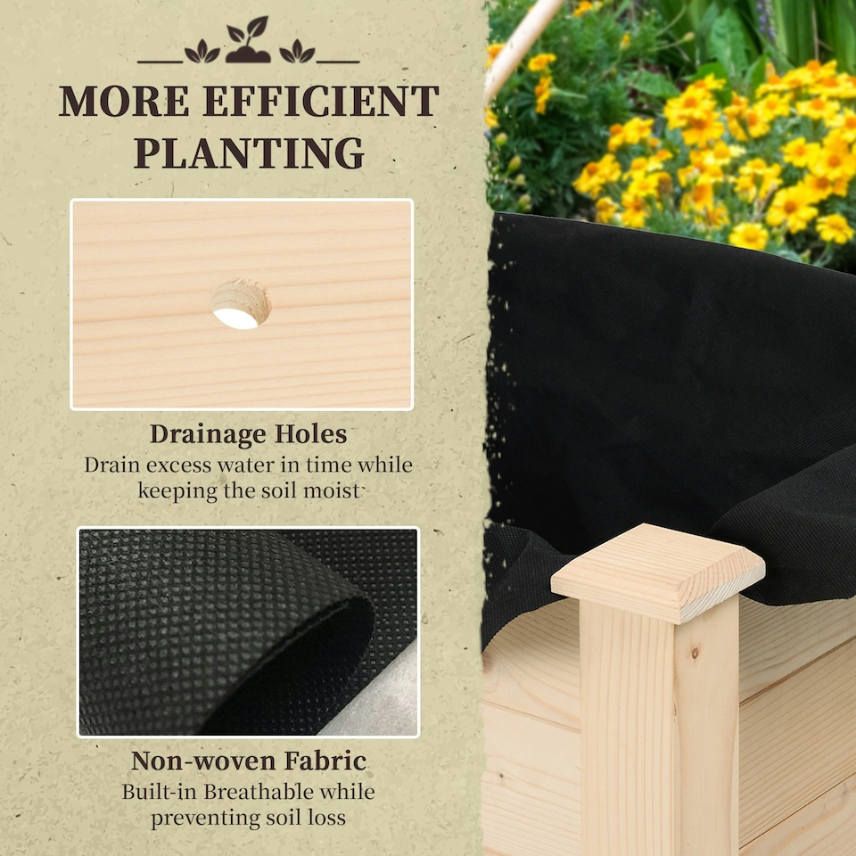 image 1 of Outsunny Garden Wooden Planter Flower Raised Bed Herb Grow Box Container