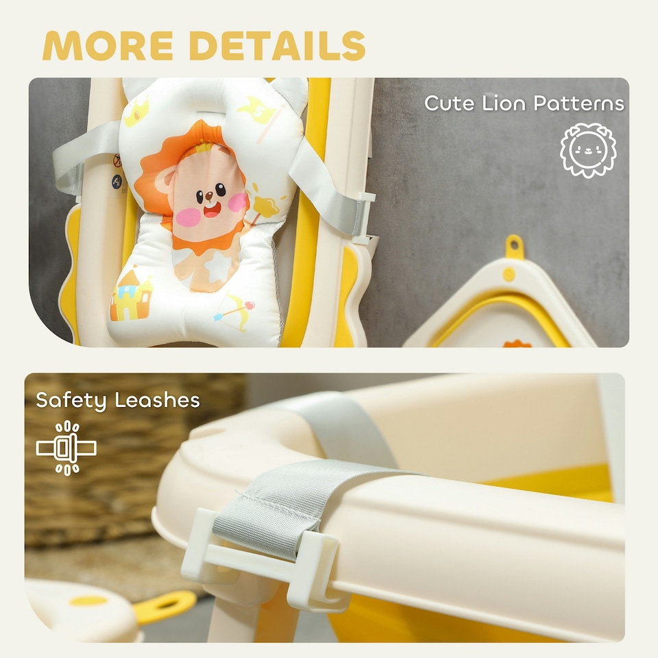 image 1 of AIYAPLAY Foldable Baby Bath Tub Set with Bath Cushion, Wash Basin, Yellow