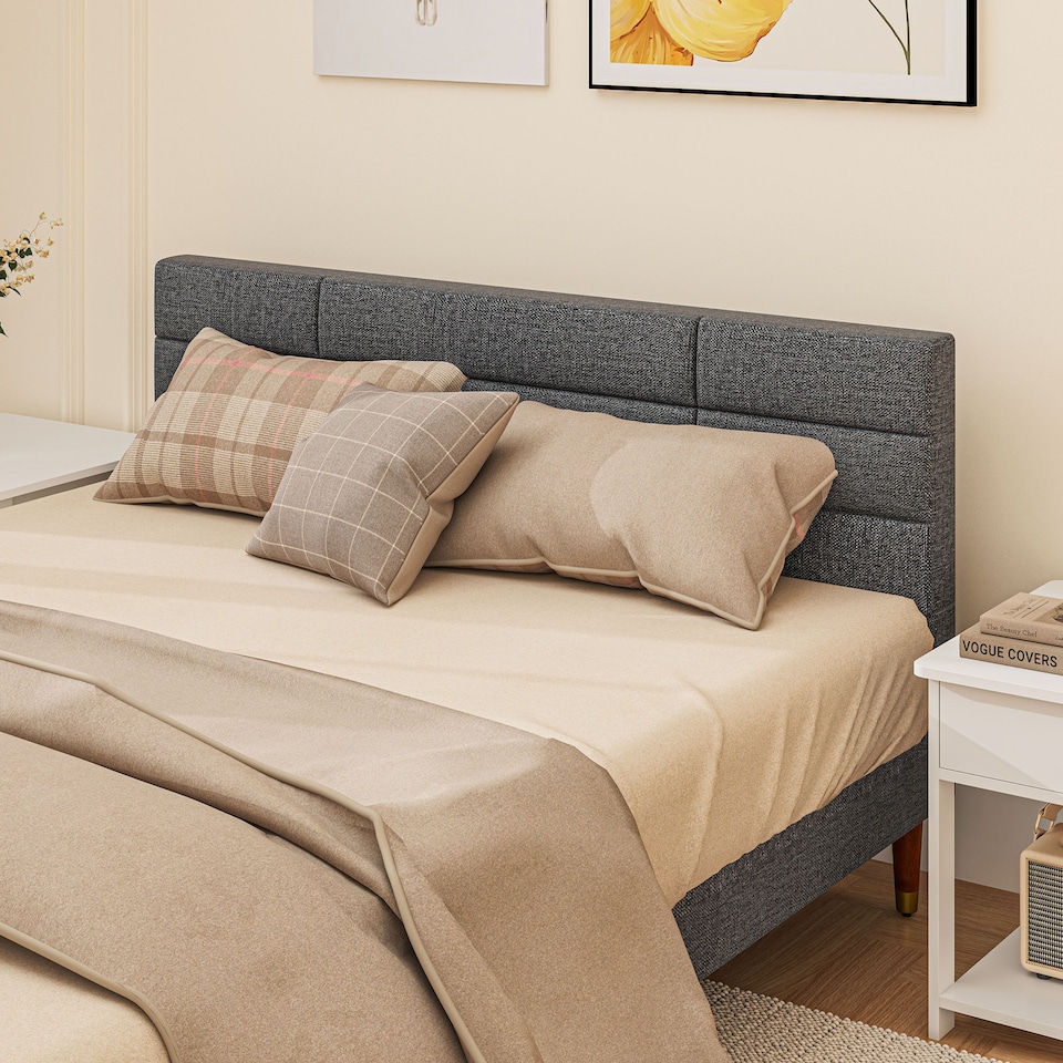 image 1 of HOMCOM 5ft King Bed Frame with Underbed Storage, Upholstered Platform Bed Frame with Tufted Headboard and Wood Slat Support, No Box Spring Needed, Easy Assembly, Grey