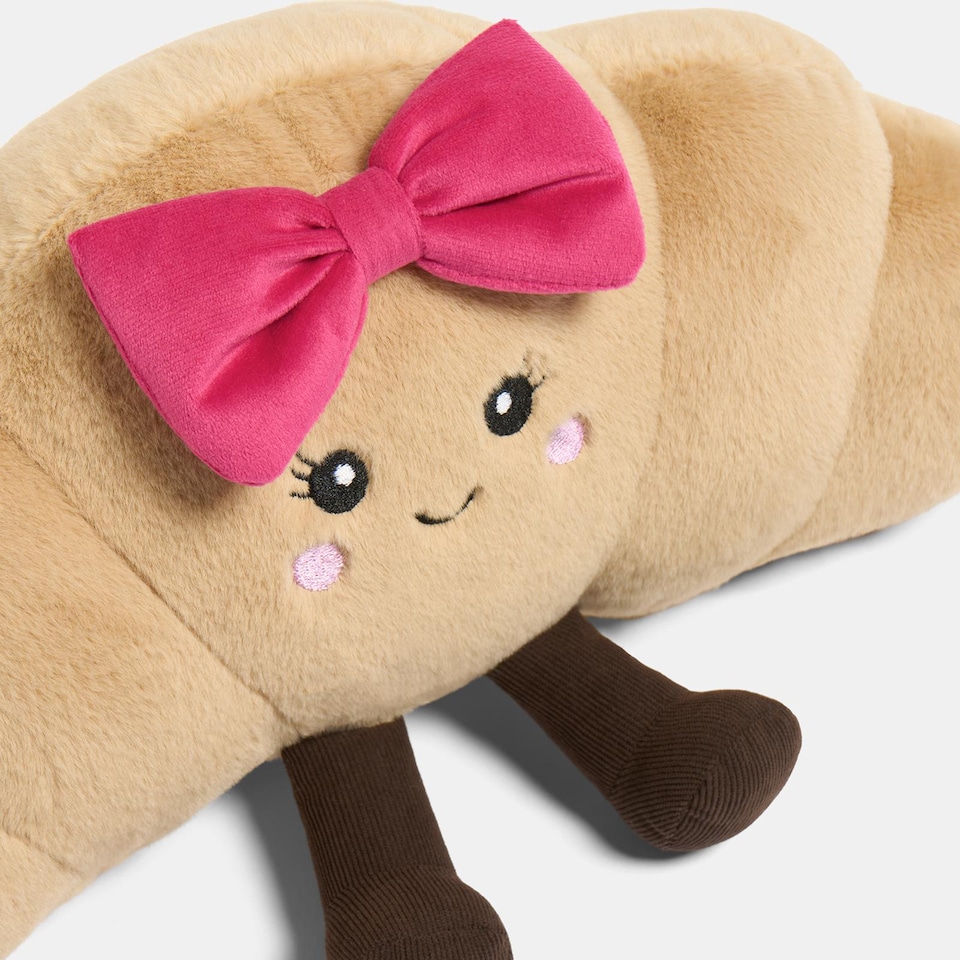 image 1 of OHS Sweetie Pie Filled Novelty Scatter Cushion Soft Fleece Toy Pillow | Brown | Chloé the Bow Croissant