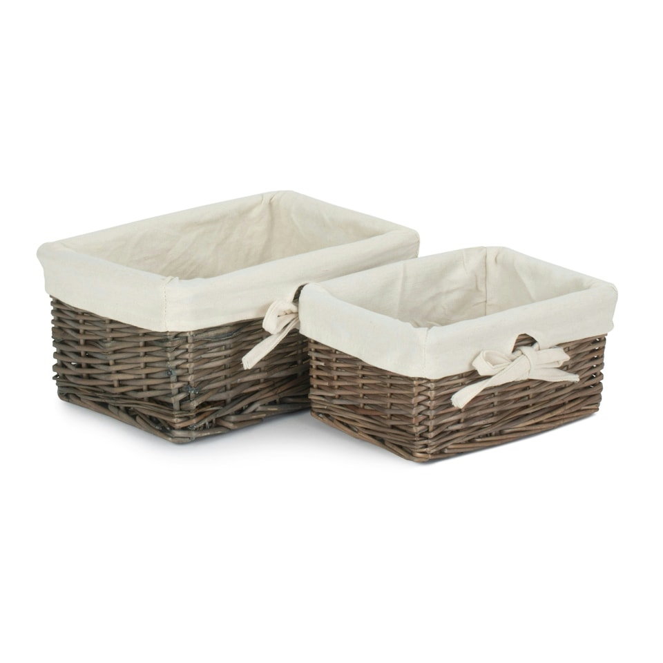 image 1 of Set of 2 Antique Wash Finish Cotton Lined Willow Tray Brown