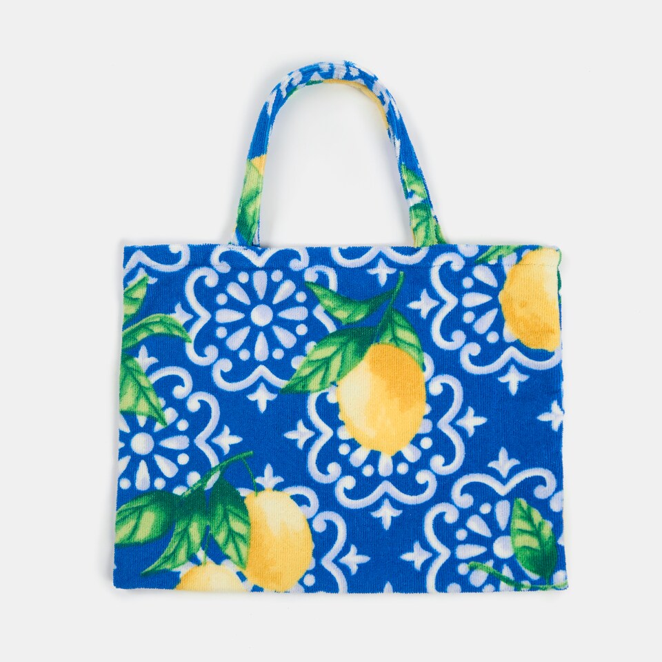 image 1 of OHS Lemon Tile Print Microfibre Quick Dry Spa Bath Beach Chair Cover Towel Bag Blue