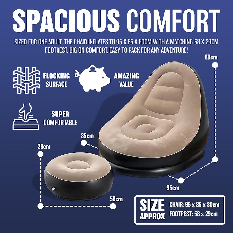 image 1 of 2pc Single Inflatable Air Sofa Chair & Footrest Blow Up Lounger Chair
