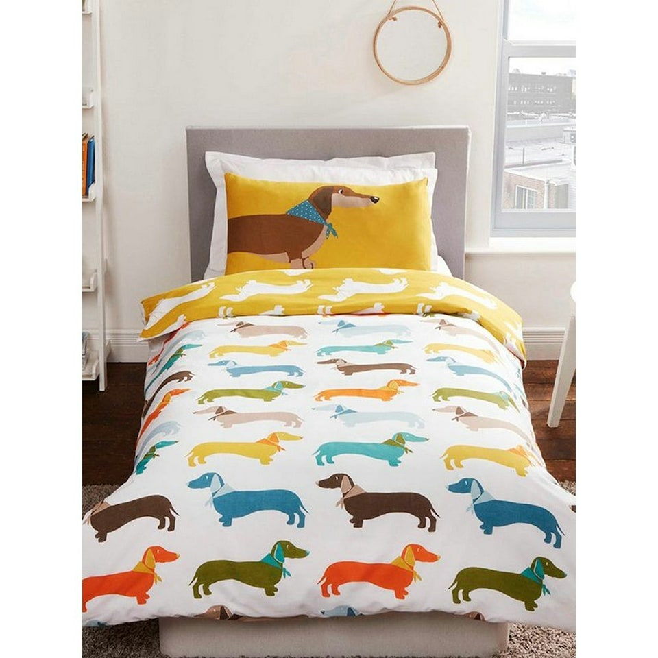 image 1 of Rapport Sausage Dog Duvet Cover Set - White/Yellow - King White | King