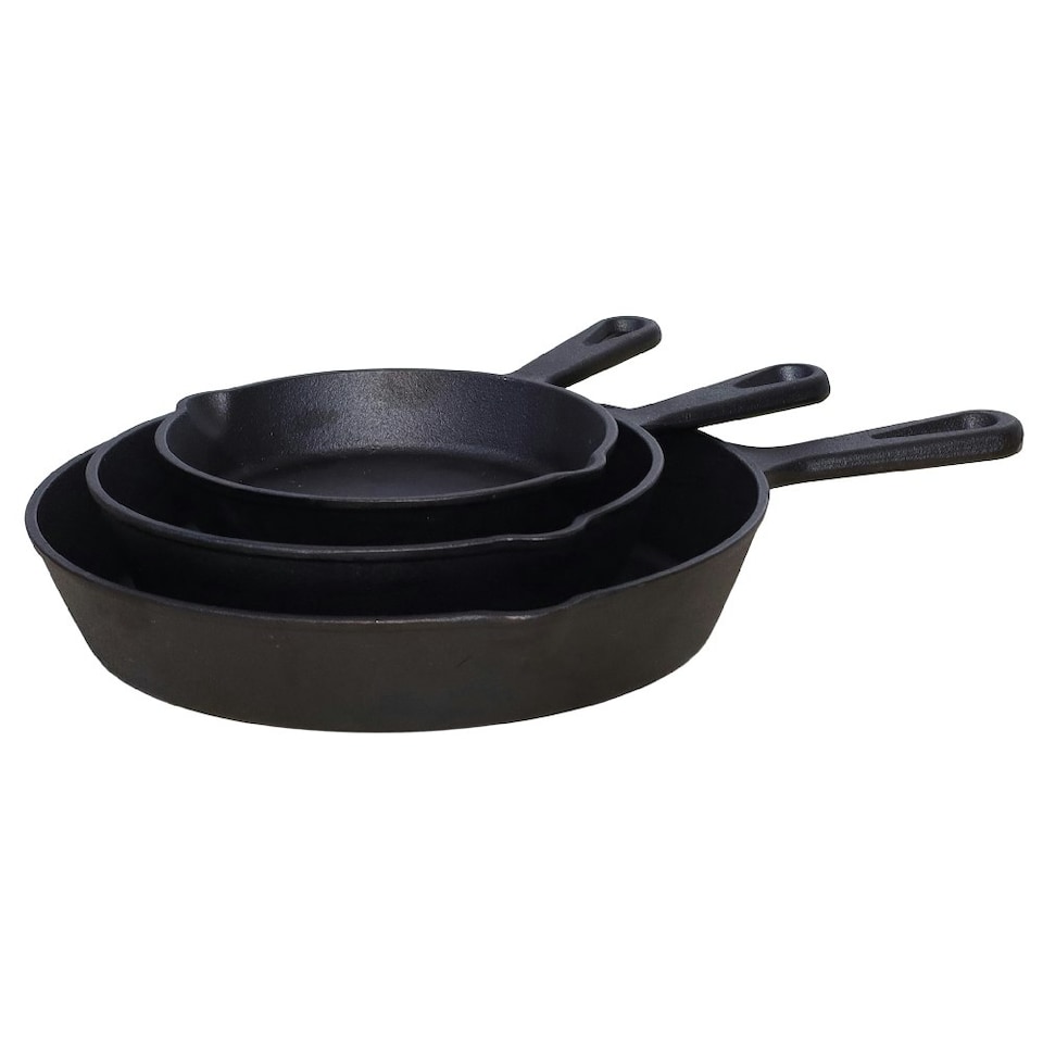 image 1 of Buckingham Pre-Seasoned Cast Iron Set of 3 Frying Skillet Pan 16 , 20 and 25 cm