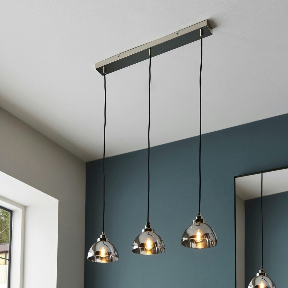 image 1 of Caspa Bar Pendant Ceiling Lamp, Bright Nickel Plate, Mirrored Glass