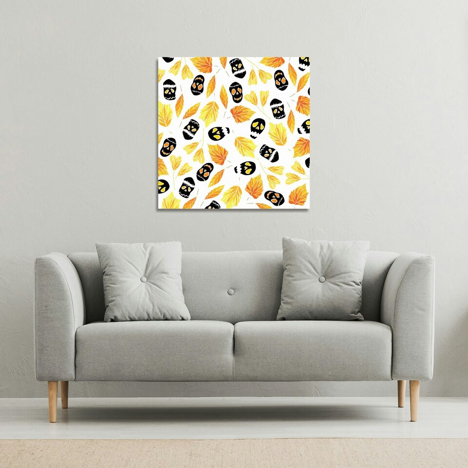 image 1 of Autumn Leaves & Halloween Skulls (Canvas Print) 90 x 90 x 4cm