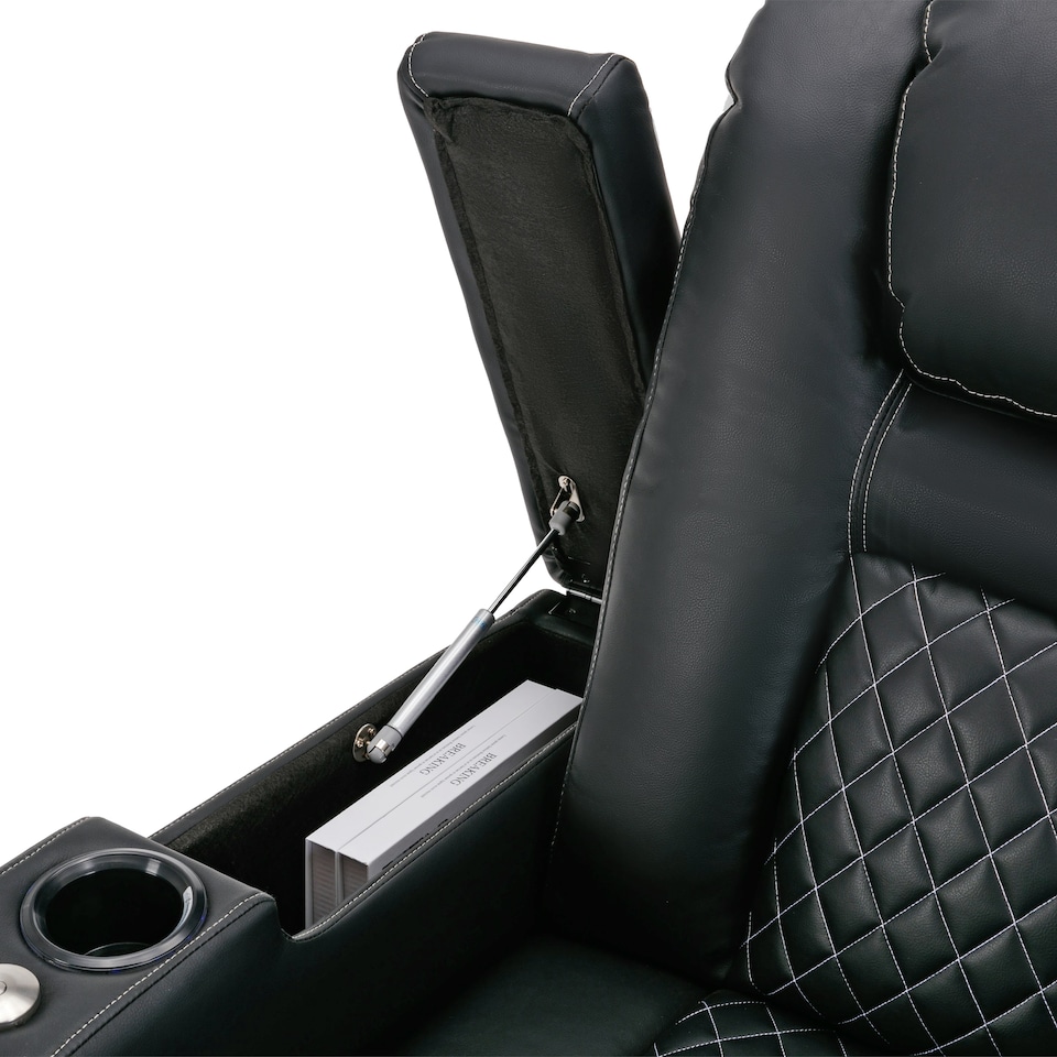 image 1 of Broadway 2 Seater Cinema Electric Recliner Chair USB LED Base w Tray (Black w White stitching)