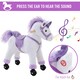 image 4 of HOMCOM Kids Plush Ride-On Unicorn, with Realistic Sounds, Handlebar, Purple