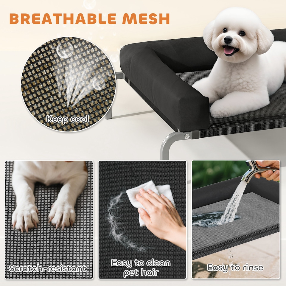 image 1 of PawHut Elevated Dog Bed, Raised Dog Bed with Removable Bolsters | Black | Black | S