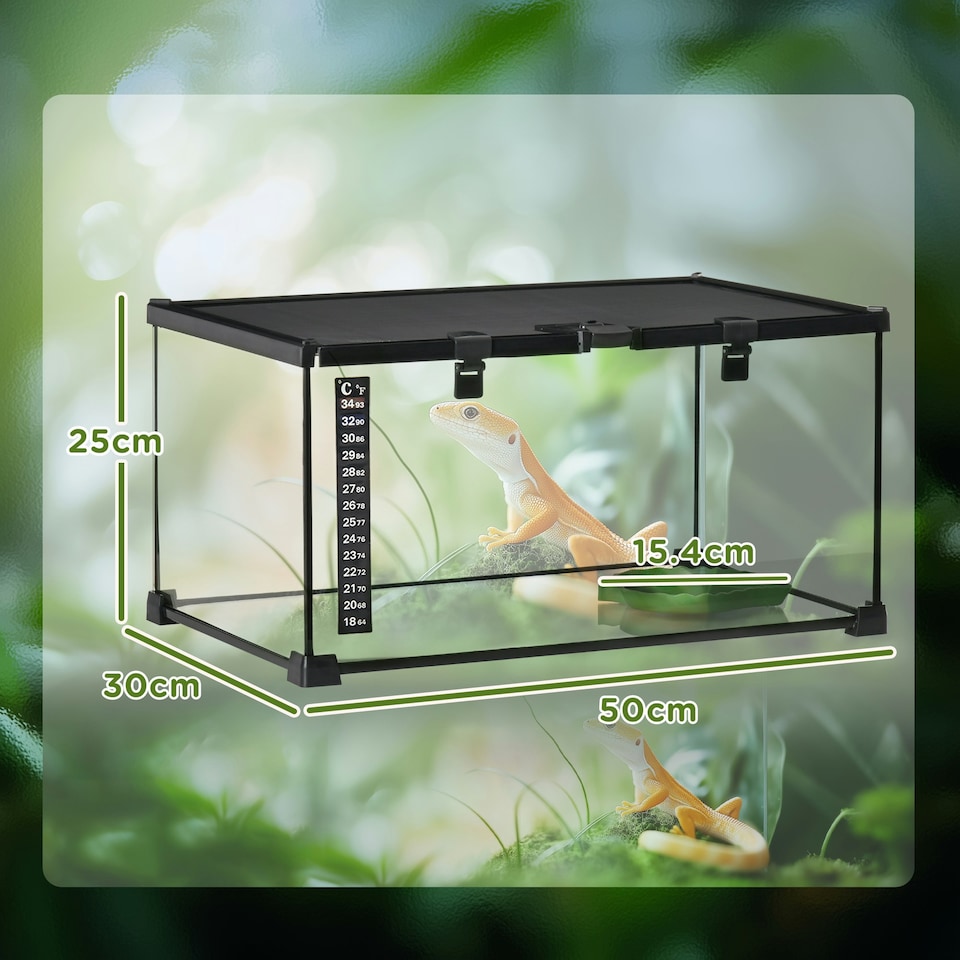 image 1 of PawHut Glass Reptile Terrarium Habitats for Lizards, Frogs, Snake 50 x 30 x 25cm