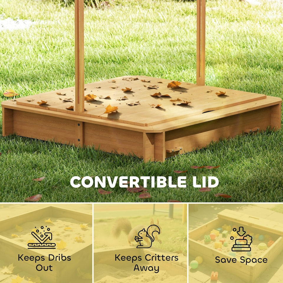 image 1 of Outsunny Kids Square Wooden Sandpit, Children Sandbox Outdoor Playset