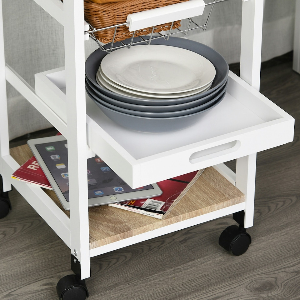 image 1 of HOMCOM Mobile Rolling Kitchen Island Trolley for Home Metal Baskets Tray Shelves