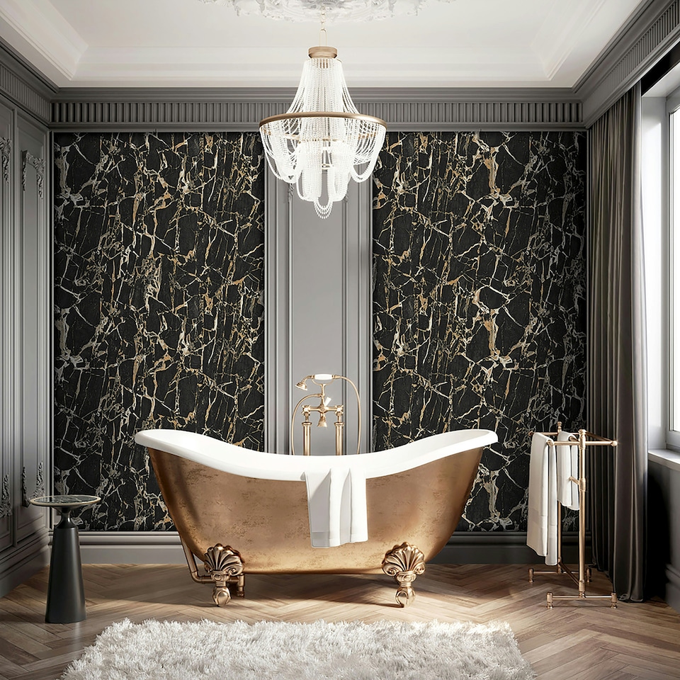 image 1 of Enzo Marble Black/Gold Wallpaper Black | Gold