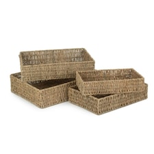 Set of 4 Rectangular Seagrass Tray Brown | Brown