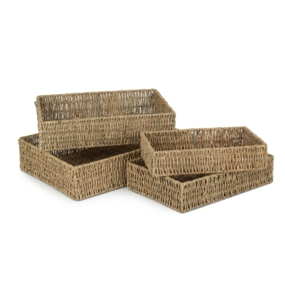 image 1 of Set of 4 Rectangular Seagrass Tray Brown | Brown