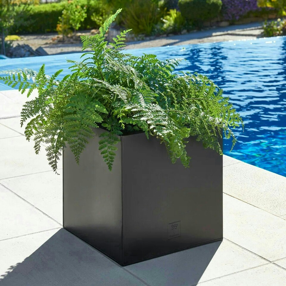 image 1 of Primrose Zinc Galvanised Outdoor Black Cube Ornamental Planter Extra Large 50cm
