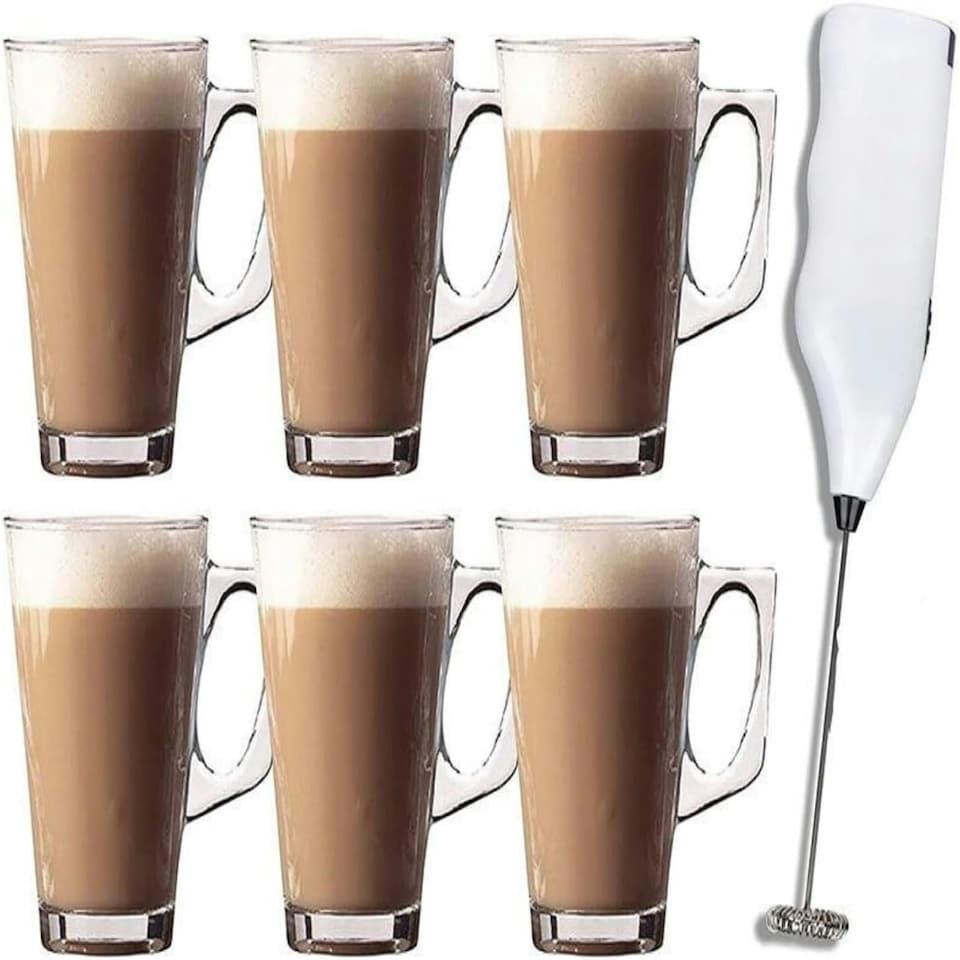 image 1 of Marco Paul Pack of 6 Latte Glass Set with Included Stirrer Clear