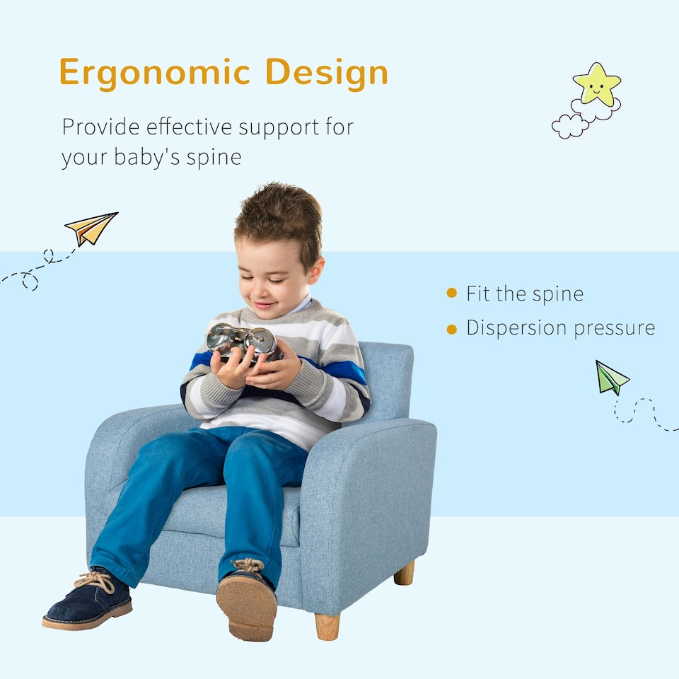 image 1 of HOMCOM Kids Armchair Children Mini Sofa Wood Frame High Back Bedroom Furniture Blue
