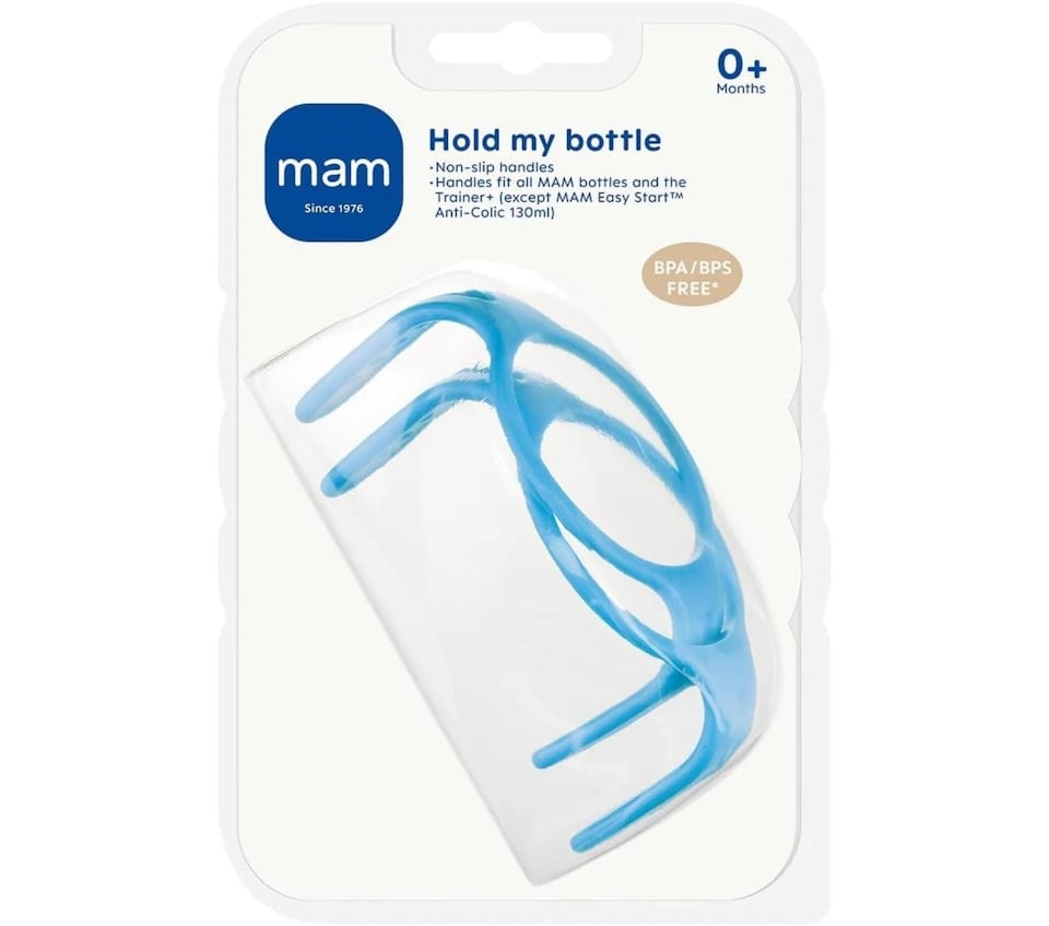 image 1 of MAM Baby Bottle Handles Blue 2 Pack Compatible Wide Bottles Training
