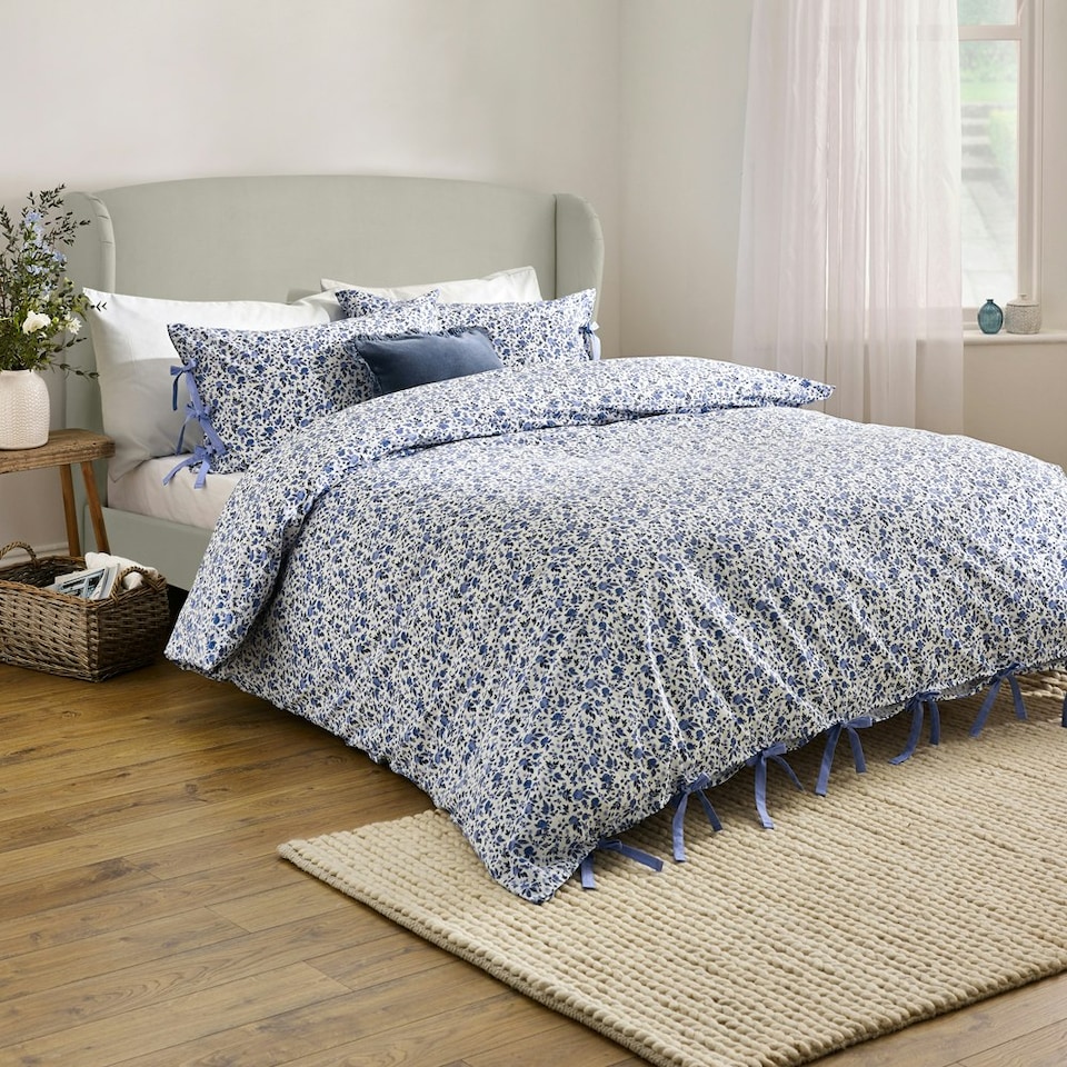 image 1 of Wylder Hannah Floral 100% Cotton Double Duvet Cover Set Blue | Double