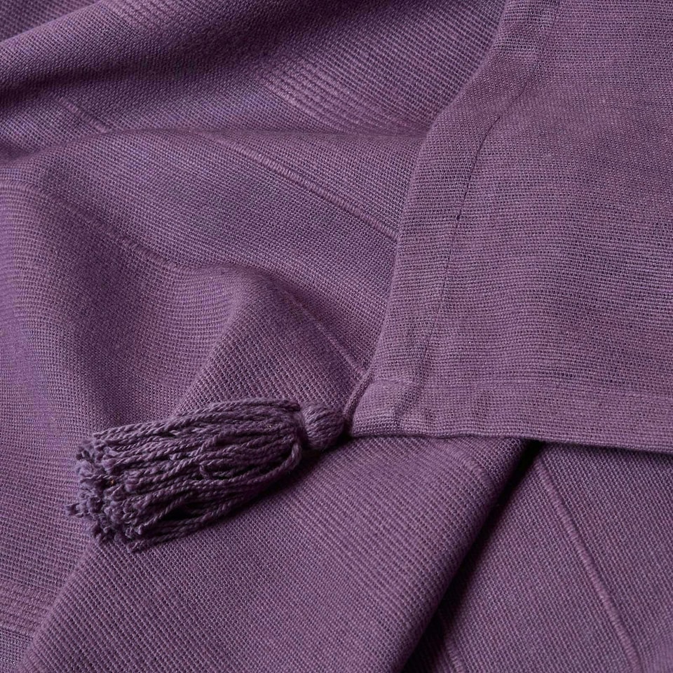 image 1 of Homescapes Cotton Rajput Ribbed Purple Throw - 225 x 255 cm | Purple | 1