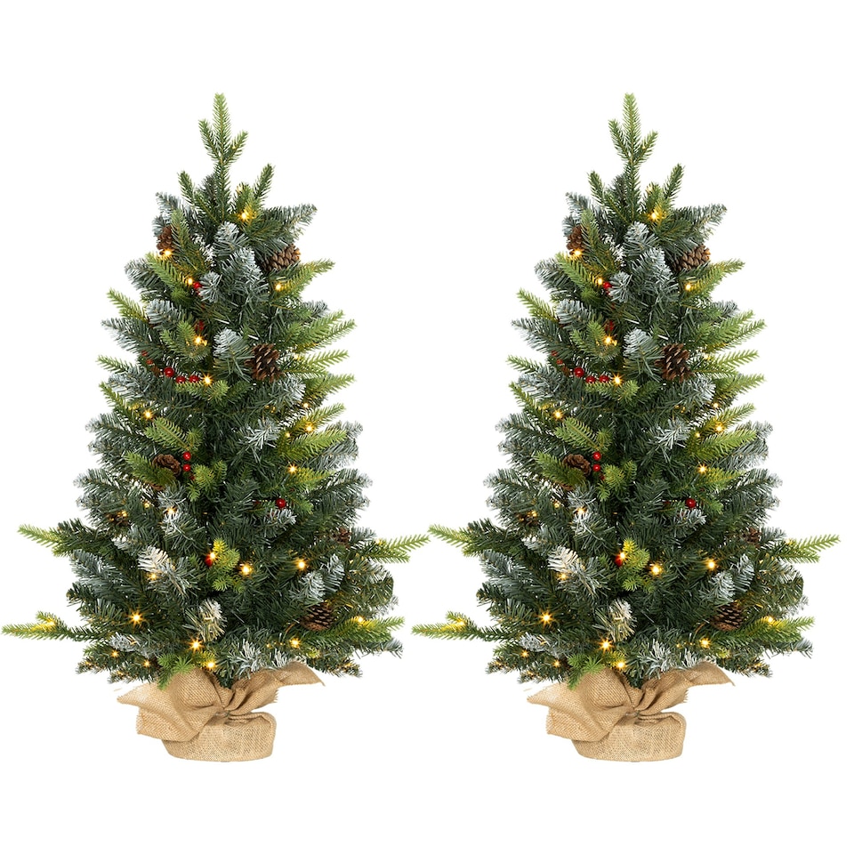 image 1 of HOMCOM 2 Pieces 3' Prelit Artificial Tabletop Christmas Trees, LED Display