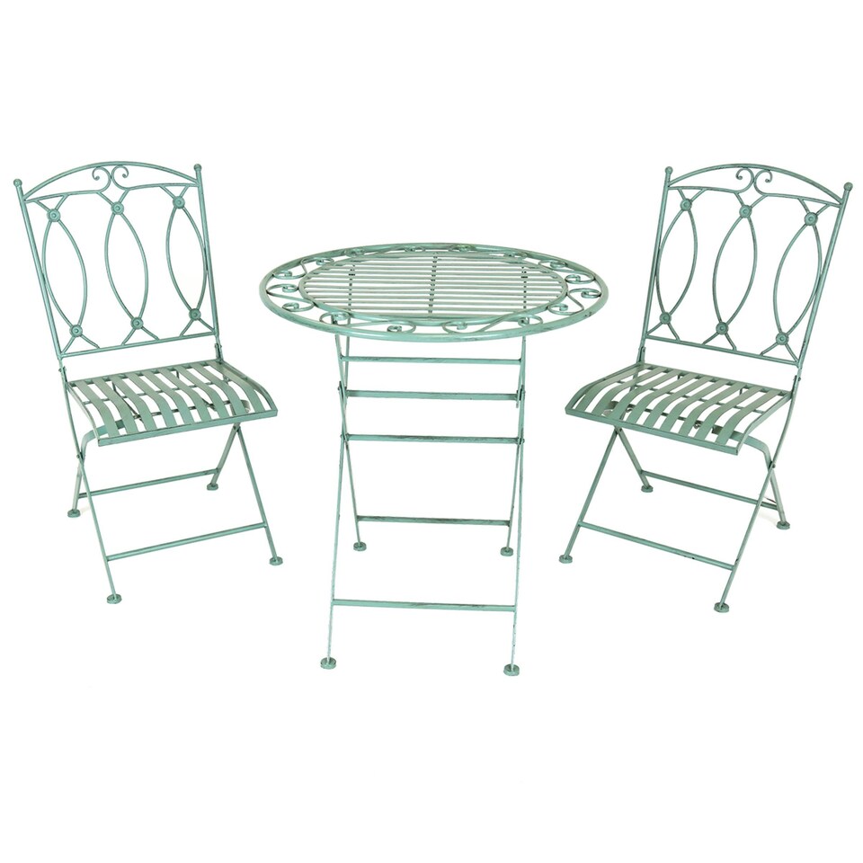 image 1 of Charles Bentley Rustic Wrought Iron Outdoor Bistro Set - Sage Green