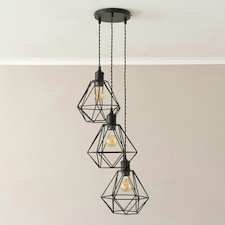 ValueLights Diablo Geometric 3 Drop Cluster Matte Black Ceiling Pendant Light with Bulbs Black