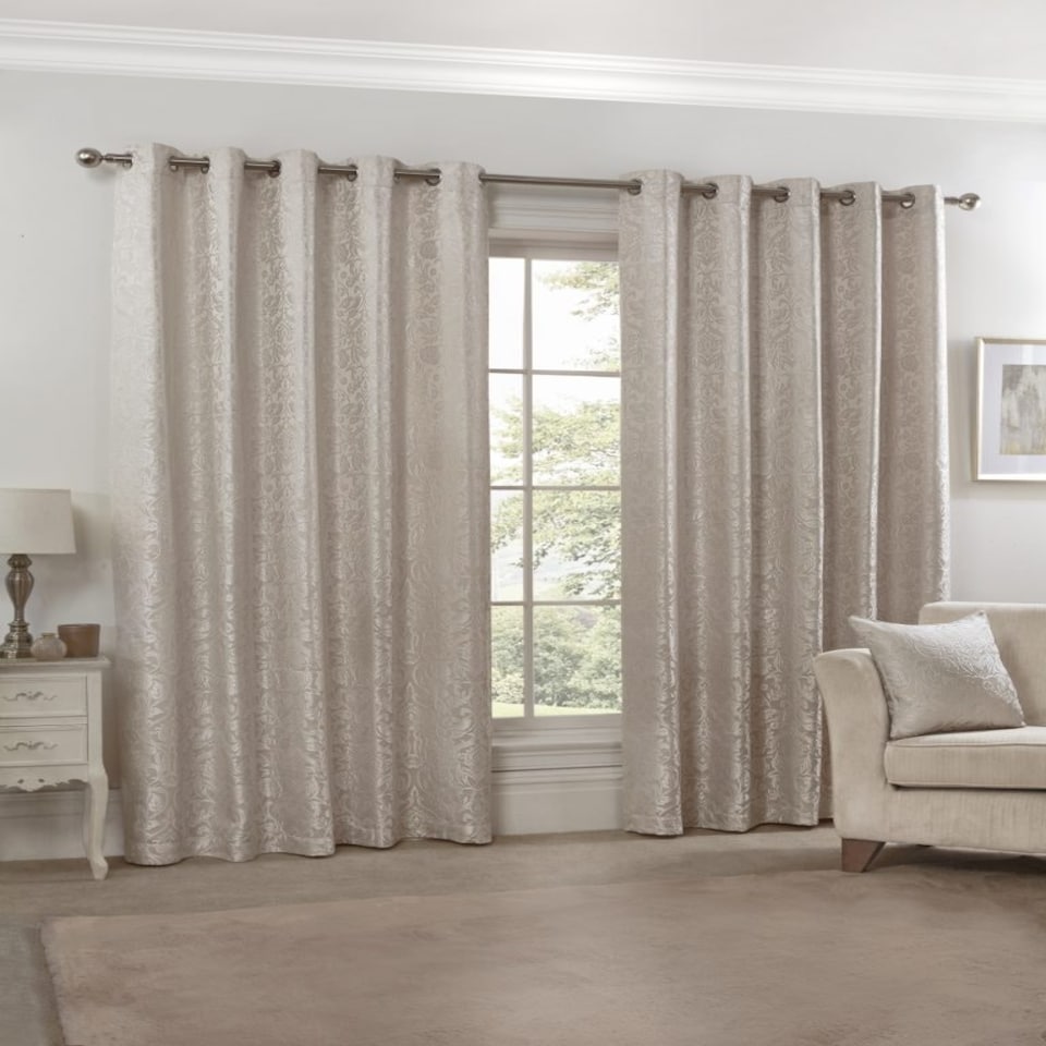 image 1 of Harrow Lined Eyelet Jacquard Curtains 116cm x 183cm Cream Cream | Cream
