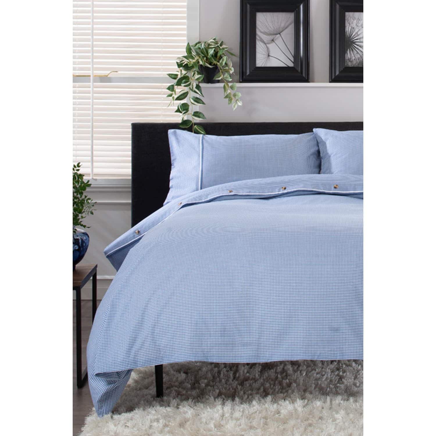 Gingham Blue And White Check 100% Cotton Duvet Cover Set