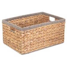 Water Hyacinth with Grey Rope Border Rectangular Storage Basket Brown | Brown | L