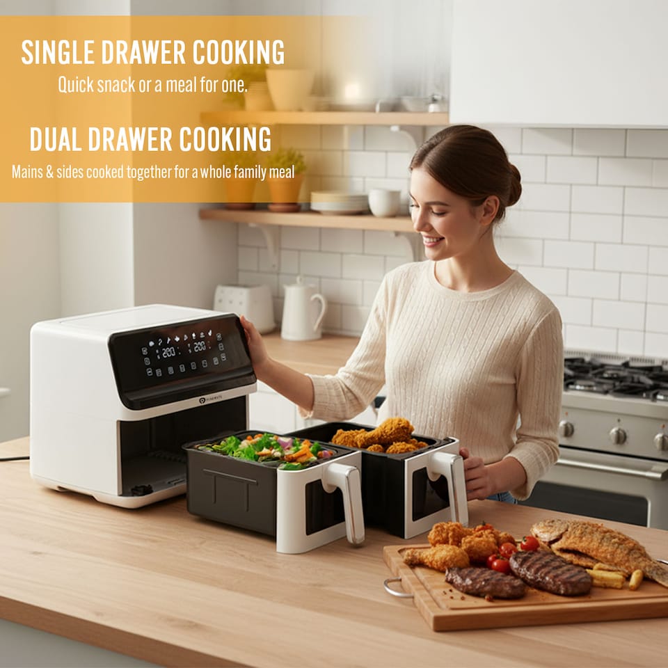 image 1 of PureMate 9 Litre Digital Dual Air Fryer - White