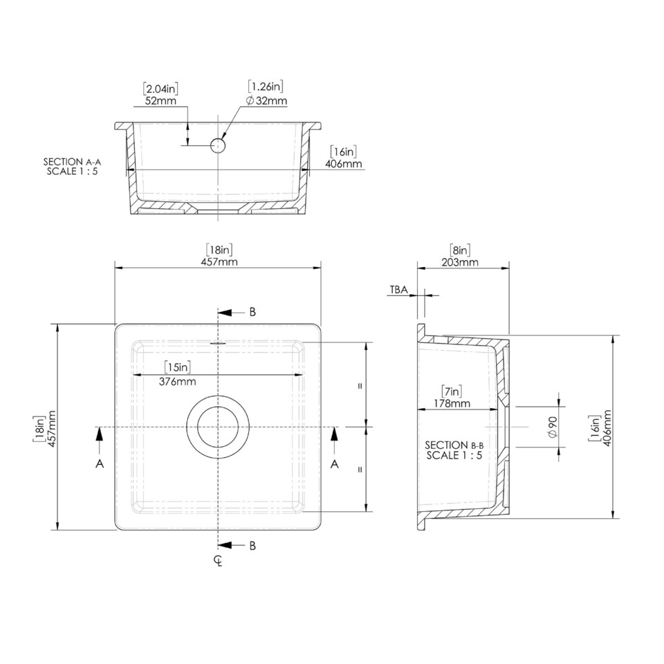 image 1 of Balterley Single Bowl Kitchen Sink Fireclay with Overflow - Set C