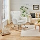 image 1 of Yaheetech High Back Rocking Accent Chair with Beech Wood Legs | White | Ivory