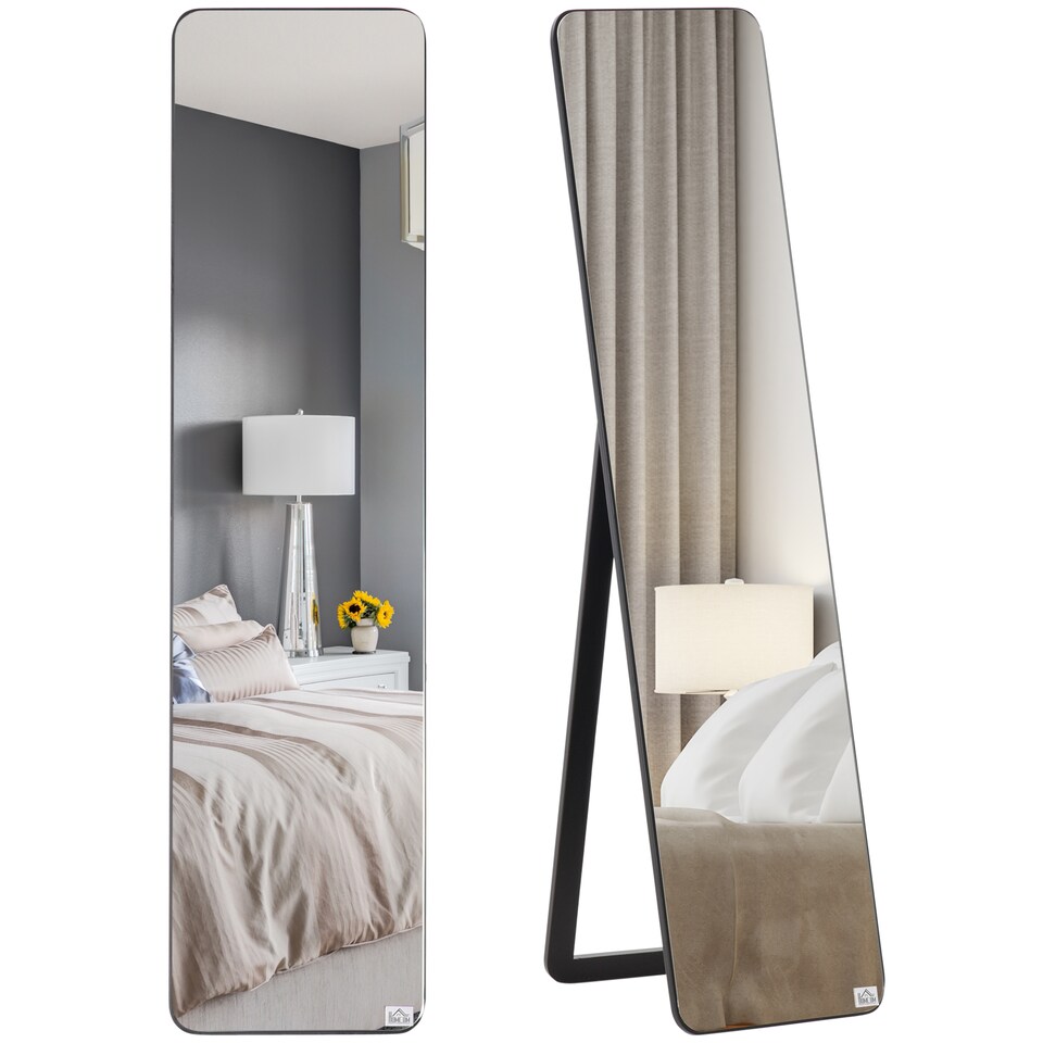 image 1 of HOMCOM Full Length Mirror, 156 37 cm Rectangular Full Body Mirror with Stand, Floor Standing, Hanging or Leaning Against Wall for Bedroom Cloakroom, Black