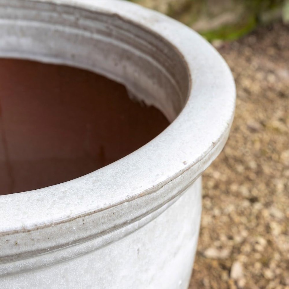 image 1 of Primrose Small Stoneware Debossed Logo Round Planter In Cream 24cm