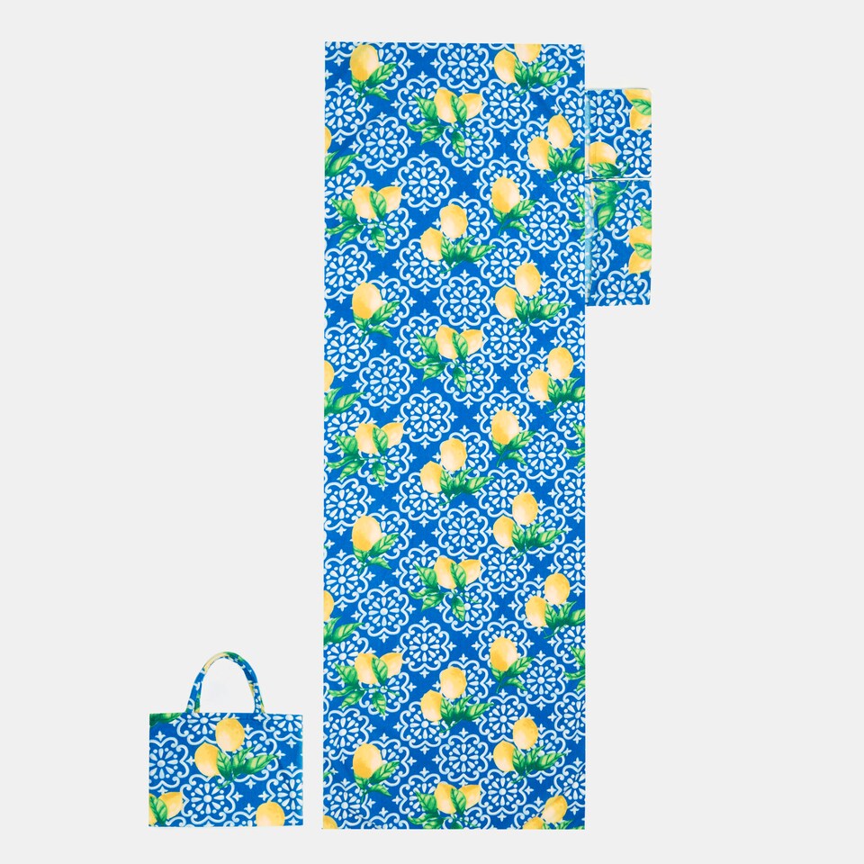 image 1 of OHS Lemon Tile Print Microfibre Quick Dry Spa Bath Beach Chair Cover Towel Bag Blue