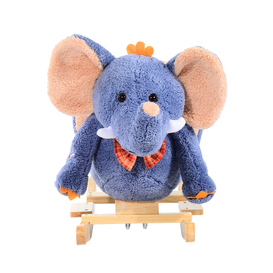 image 1 of HOMCOM Children Kids Rocking Horse Toys Plush Elephant Rocker Seat with Sound Toddler Baby Gift for 1.5 Years Plus Blue
