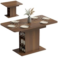 HOMCOM Extendable Dining Table for 4-6, Kitchen Table with Shelves