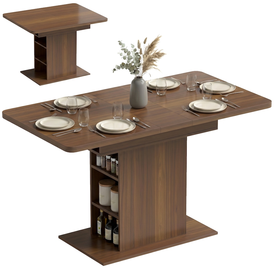 image 1 of HOMCOM Extendable Dining Table for 4-6, Kitchen Table with Shelves