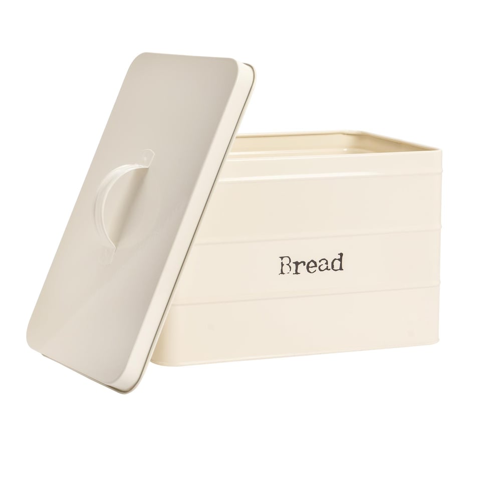 image 1 of Harbour Housewares Vintage Metal Kitchen Bread Bin - 40cm - Cream
